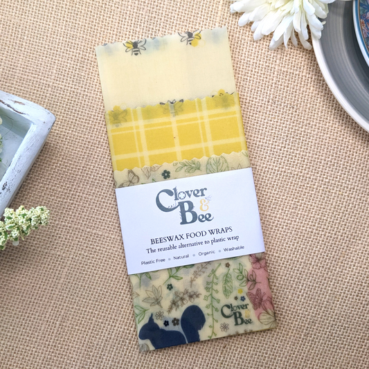 Beeswax Food Wraps Set of 3: Honey Bees